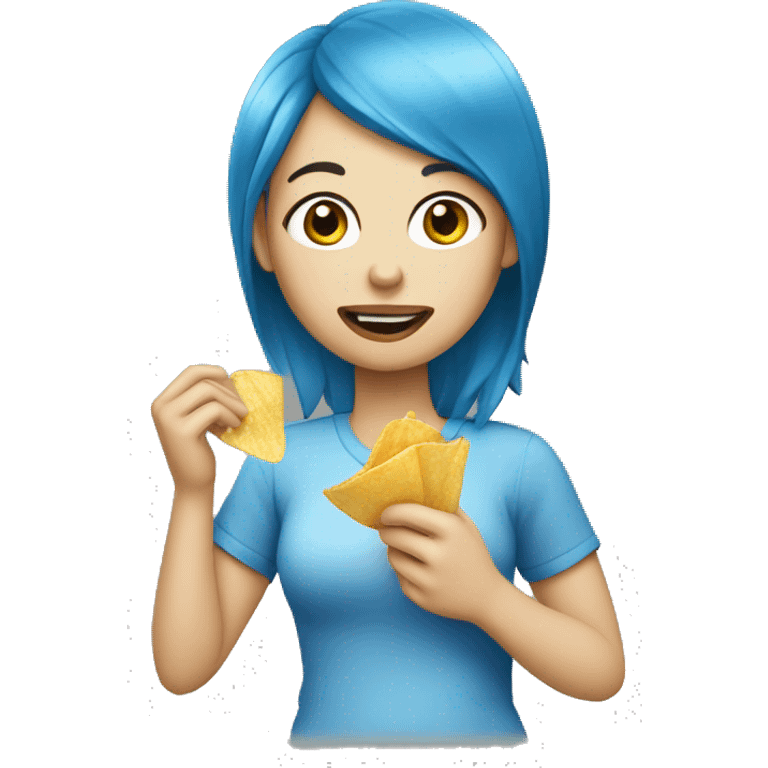 blue hair white skin woman eating chips  emoji