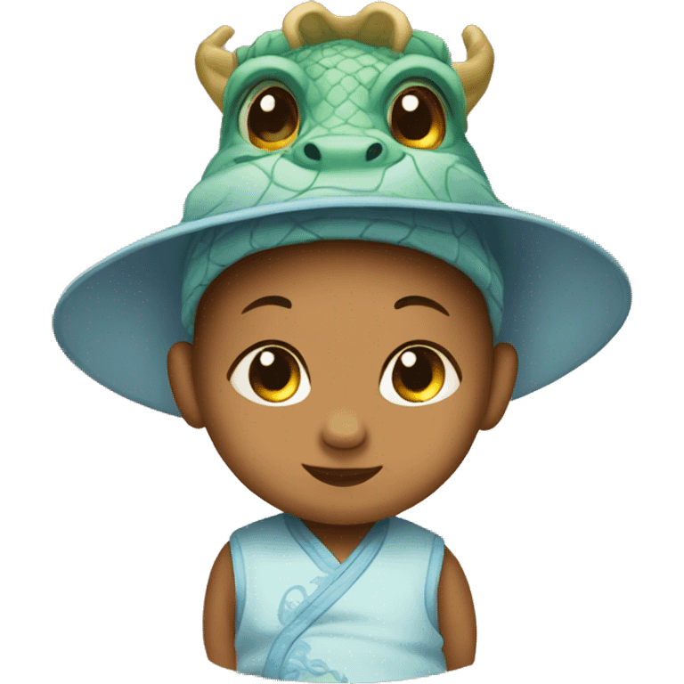 The baby is wearing a hat with a Chinese dragon. emoji