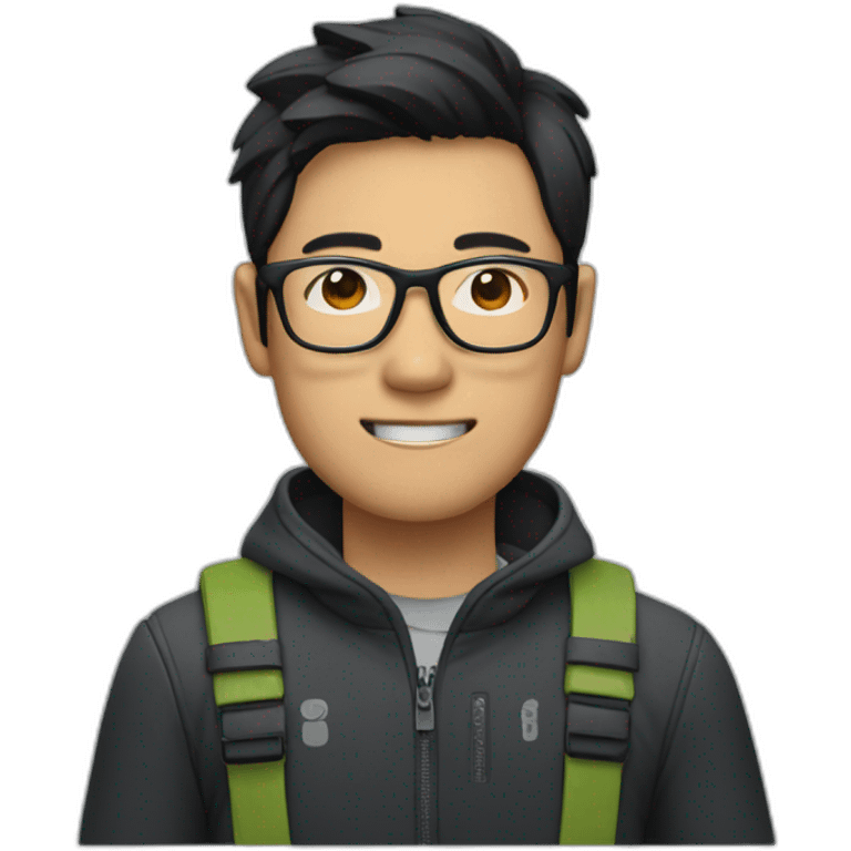 Dark-haired Asian man with glasses and bicycle accessories emoji