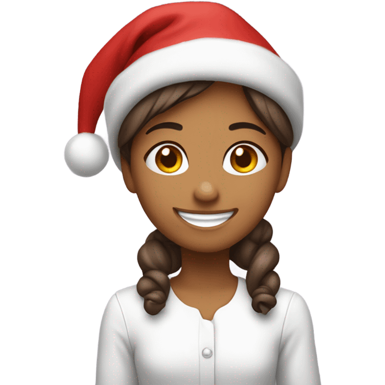 Girl wearing a Christmas hat and all cherry red smiling all happy emoji