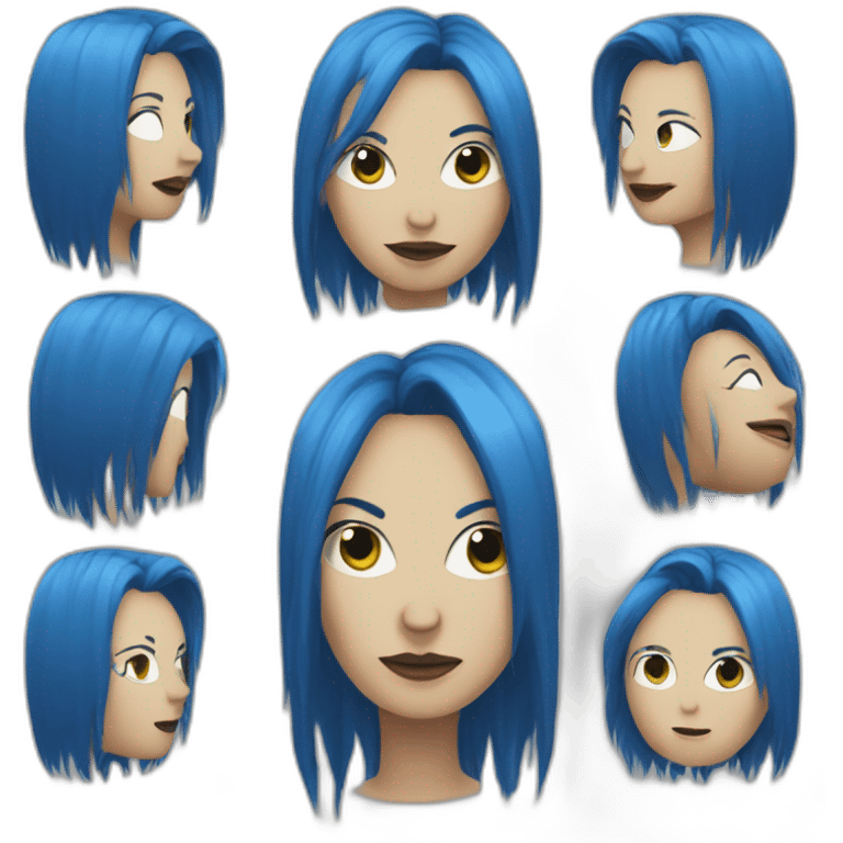 white punk jazz singer with blue straight long hair, woman, 43 years old emoji