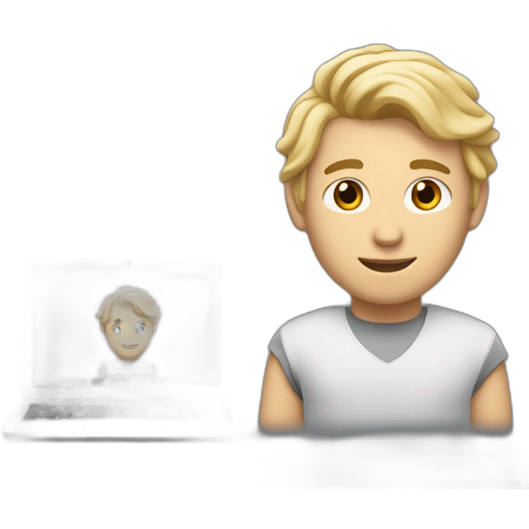 blonde male with macbook, slightly curly hair and light facial hair and undercut haircut emoji