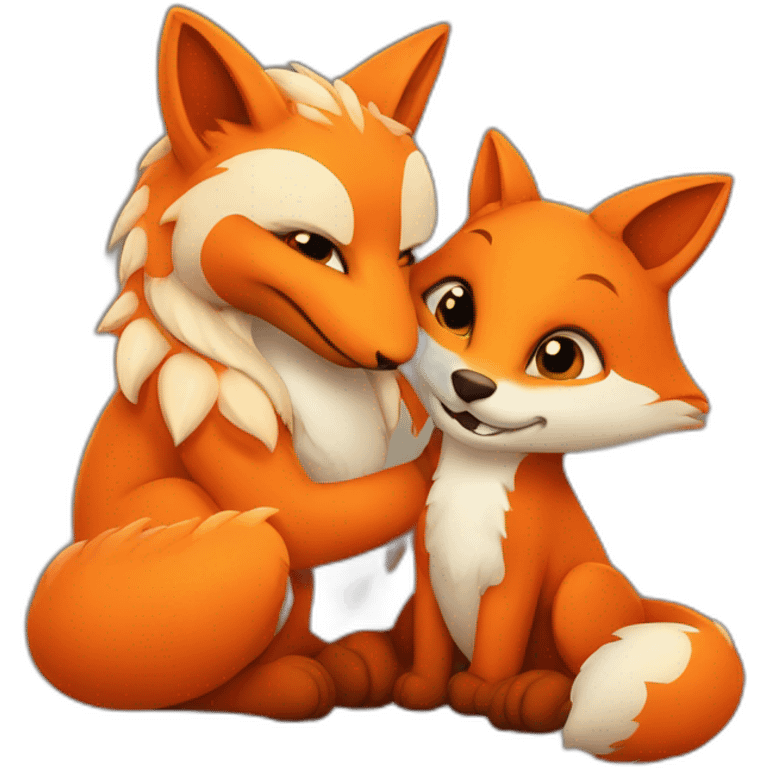 fox and dragon cuddling emoji