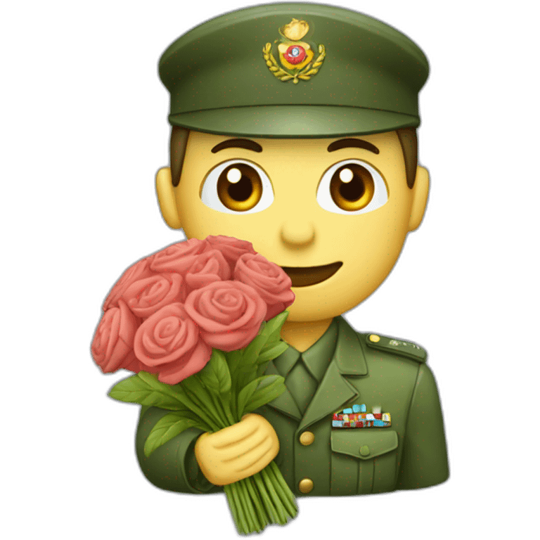 un militaire avec un bouquet de fleur emoji