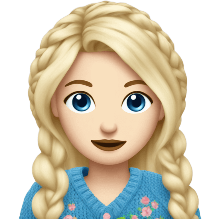 beautiful finnish blond hair woman with blue eyes knitting floral  emoji