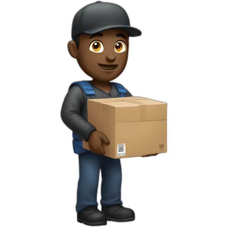 Black delivery man carrying boxes outside van emoji