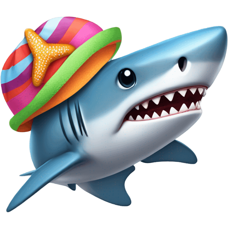 Shark with a summer hat and has a starfish on the hat emoji