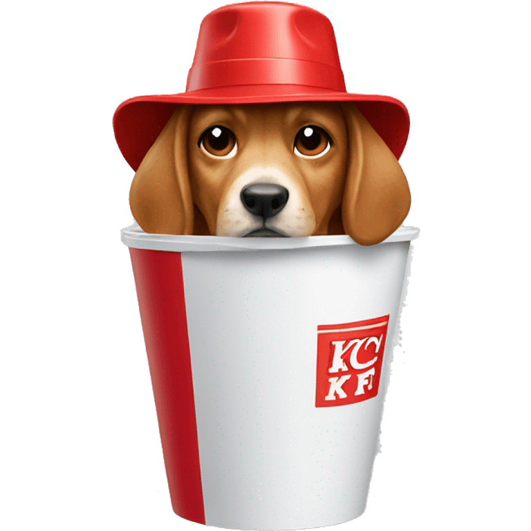 Dog with kfc bucket as a hat emoji