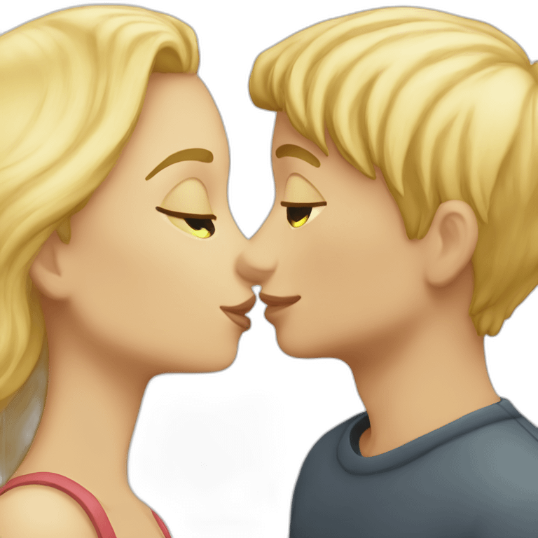 Blond boy kissing a blonde girl emoji