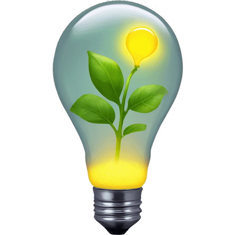 a plant sprout inside a yellow glowing idea lightbulb emoji