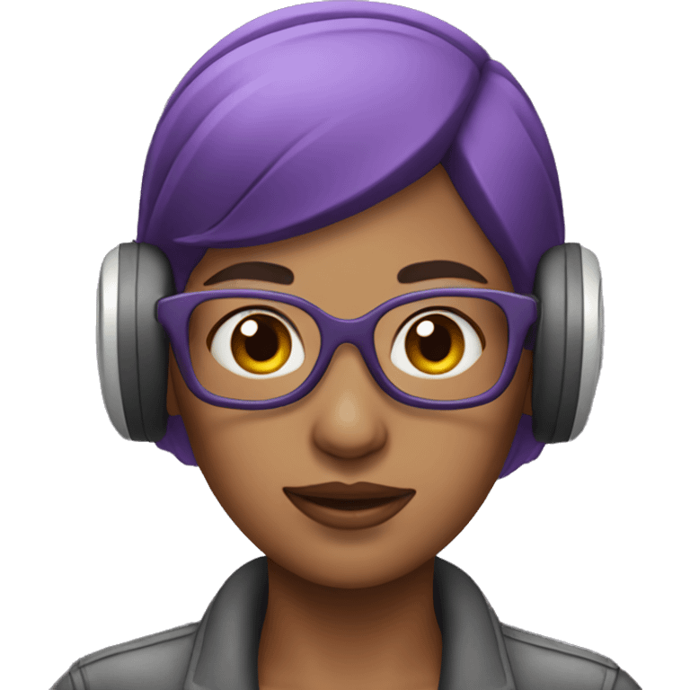 Woman with short, purple hair wearing ear defenders  emoji