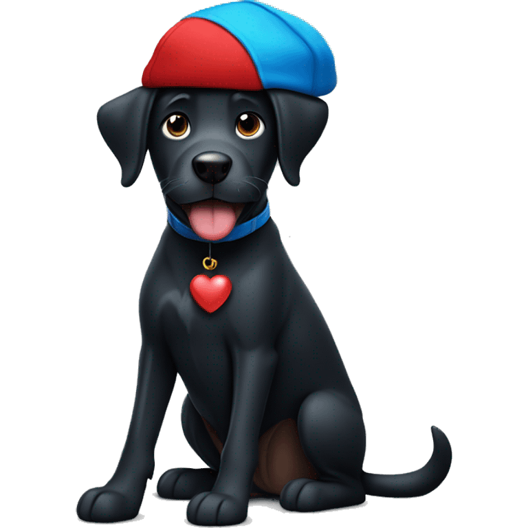 black dog with a blue heart with red cap emoji