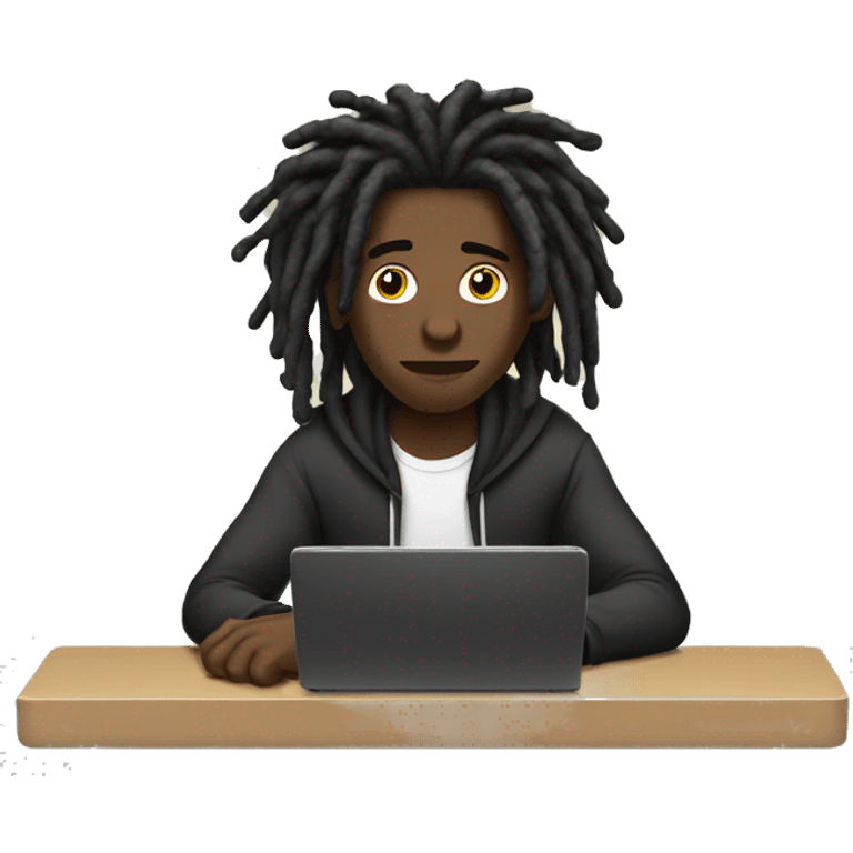 Black-guy-with-dreads-wearing-black-trackstuit-sitting-down-on-chair facing-foward-focused-on-laptop-computer- emoji