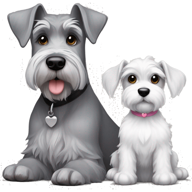 A big gray schnauzer with dark eyes next to a small all white puppy schnauzer emoji