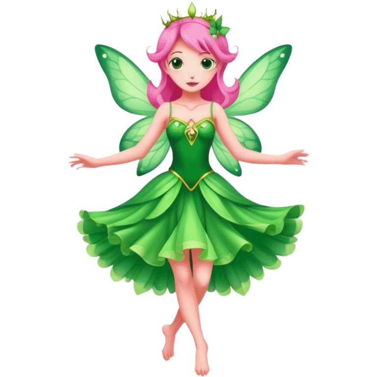 pink fairy in green dress dancing emoji