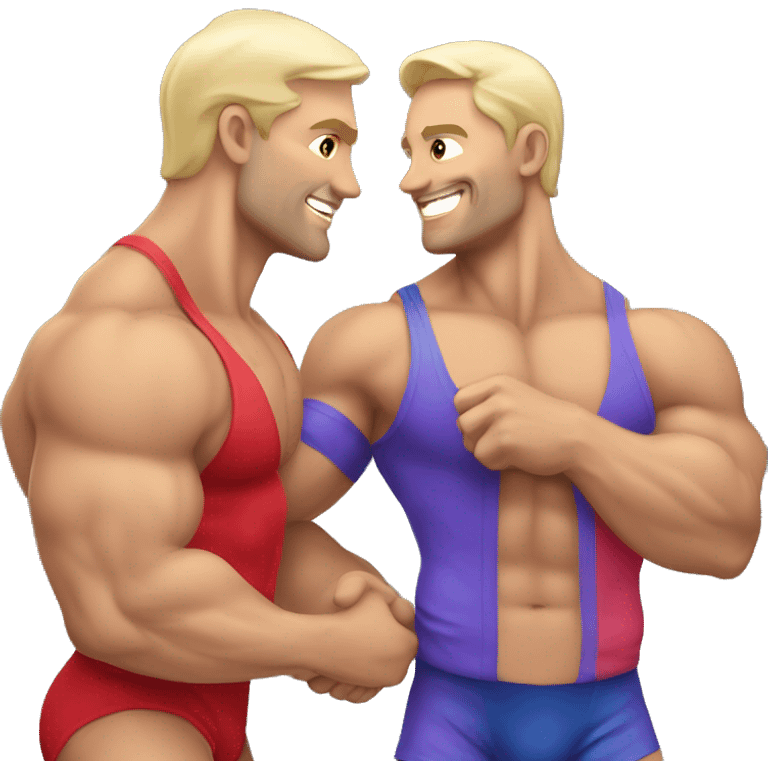 Muscular Caucasian gay bodybuilders wrestling emoji