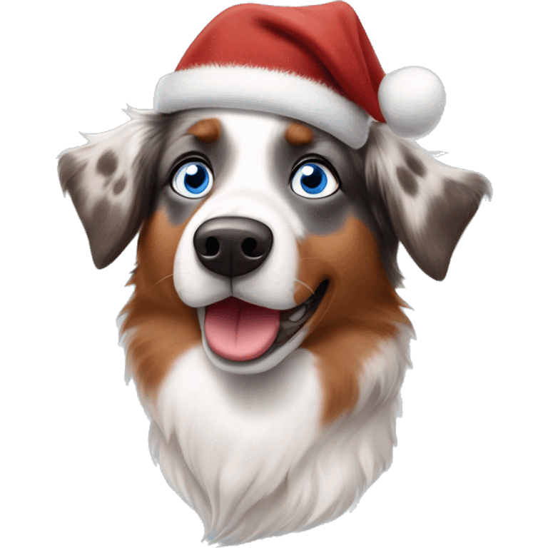 Australian shepherd dog redmerle with one blue and one brown eye dressed like Rudolph the rednosed reindeer  emoji