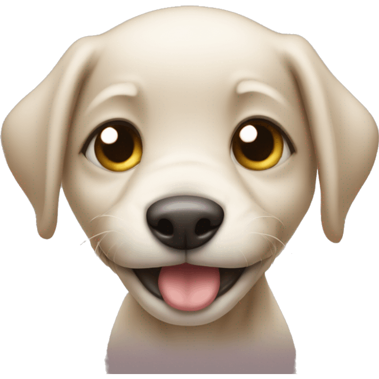 A puppy with 3 legs and 1 eye smiling at me creepily. emoji