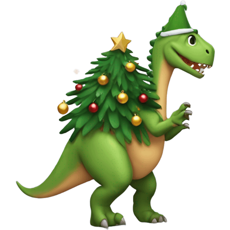 Dinosaur carrying a Christmas tree ￼ emoji