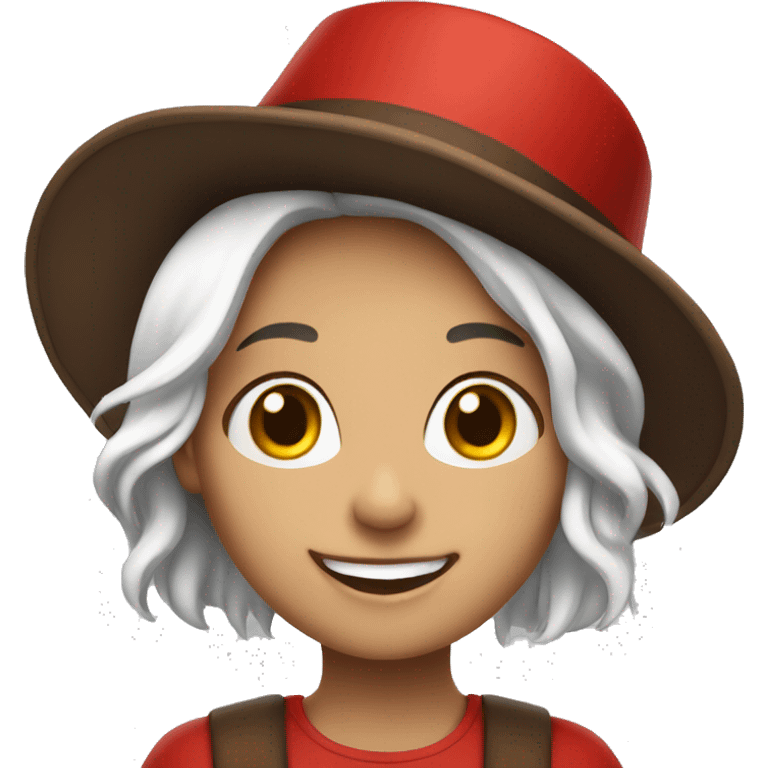 smiling girl-skin white-hair brown-in red top hat emoji