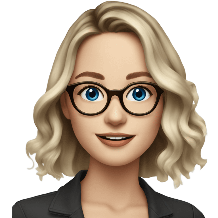 Shoulder length Balayage pale model lady with glasses and blue eyes happy  emoji