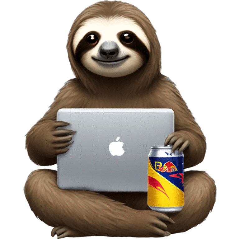 sloth with RedBull can and laptop emoji