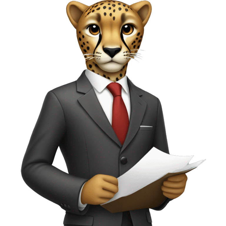 cheetah in a classic suit with documents emoji