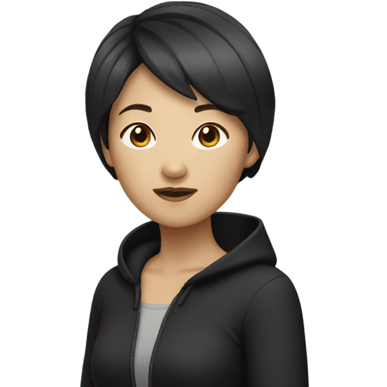 an asian women with short hair in black  emoji