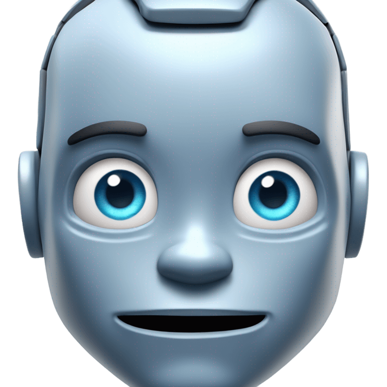 A Disney Pixar-style 3D render of a bodybuilder robot's face with blue eyes. show only the face. The robot has a confident, friendly expression emoji