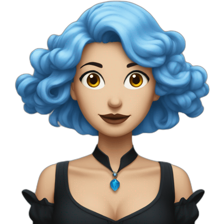 Blue-haired witch in black full skirt emoji