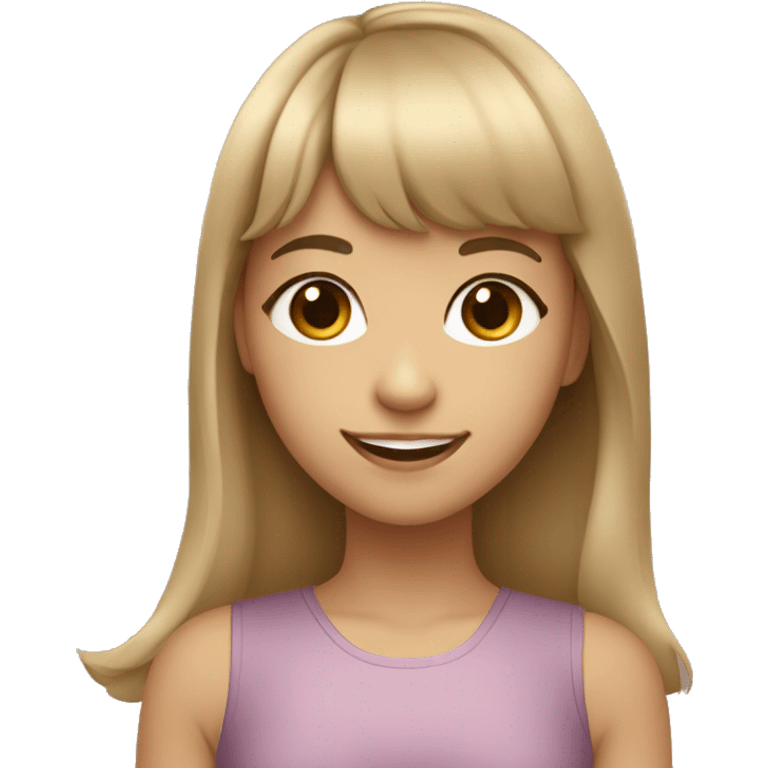 smiling girl, dark blonde hair with bangs and large rosey cheeks emoji