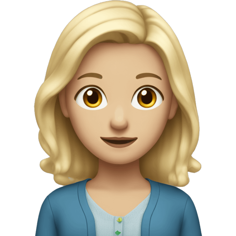 blonde girl with brown eyes and blue cardigan  emoji