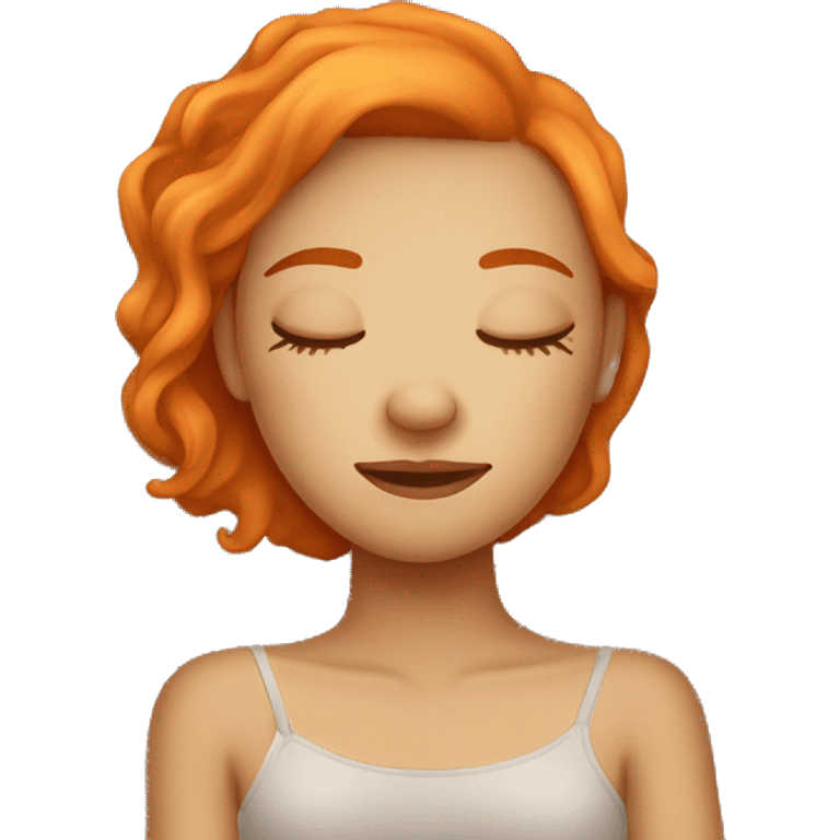 Tan girl with orange hair sleeping on pillow in bed emoji