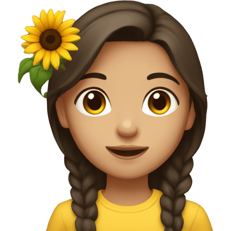 Dark brown hair, brown eyed girl holding sunflower emoji