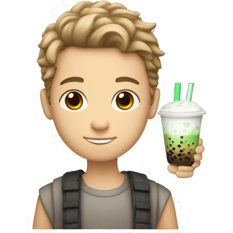 white boy with boba tea emoji