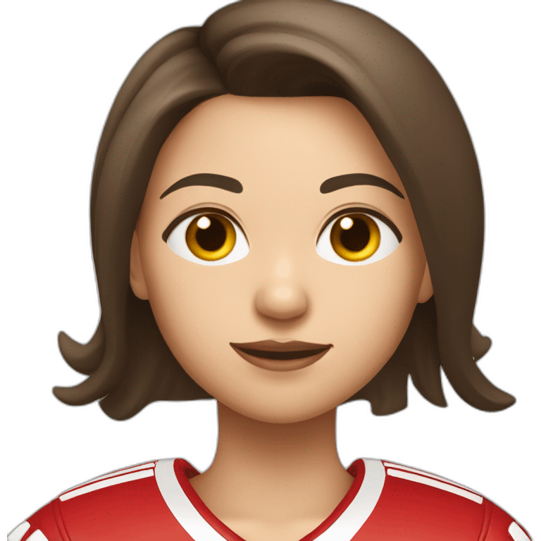 White skin brunette female playing football with very small basket ball emoji