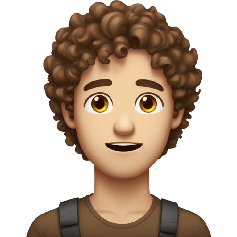 cute guy with hazel green eyes, brown loose pretty curly hair, looking shocked, white skin emoji