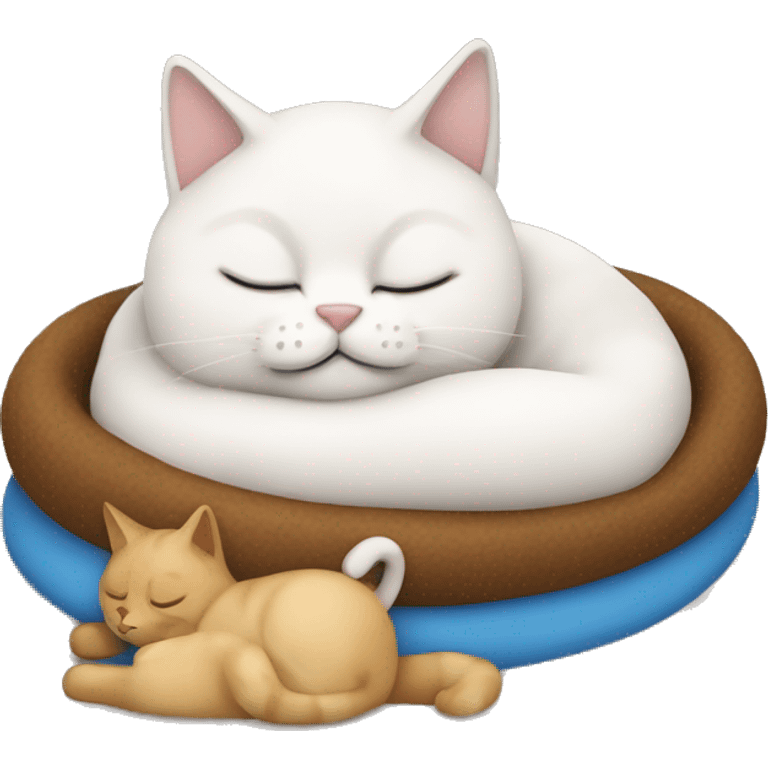 snowshoe cat sleeping with a toy emoji