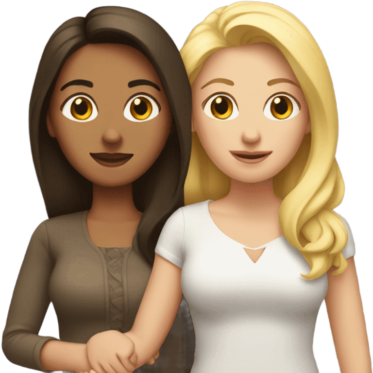 Brunette wife and blonde wife holding hands emoji