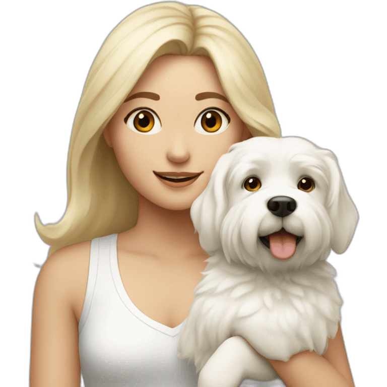 Blonde girl with white fluffy dog emoji