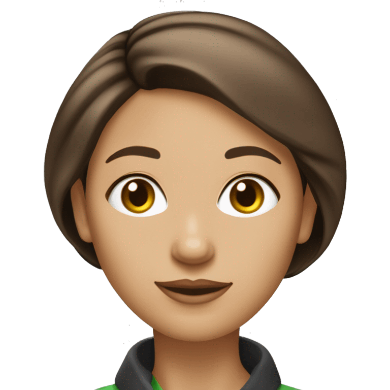 femme de 45 ans, peau blanche, cheveux noirs lisses, cheveux : coupe carré, yeux marrons/verts emoji