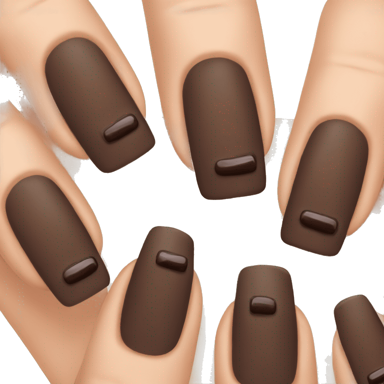 manicure with dark brown square nails emoji