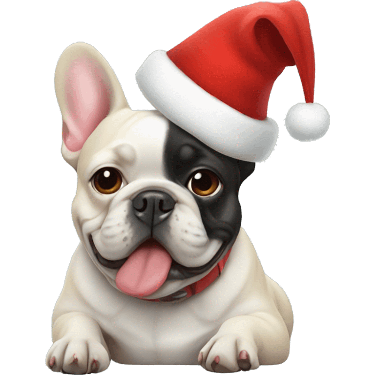 french bulldog wearing santa hat emoji