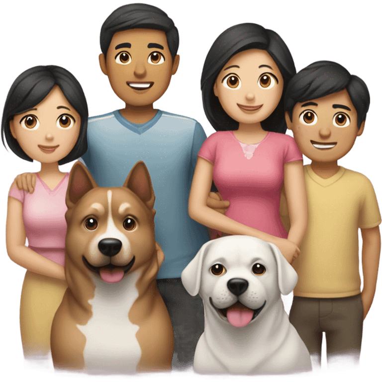 Asian married couple with 2 teenagers and 2 dogs emoji