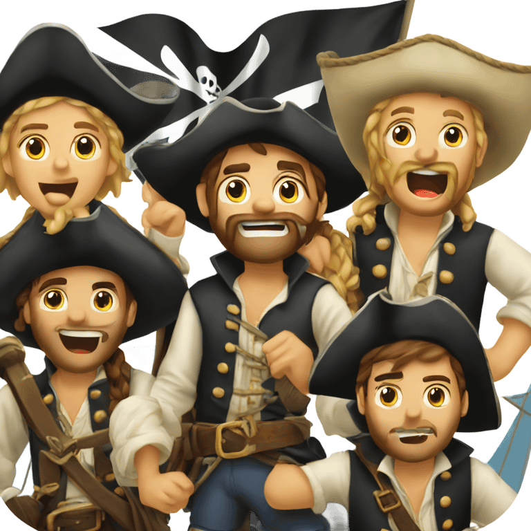 A bunch of pirates packed in a ragged sailing sloop emoji