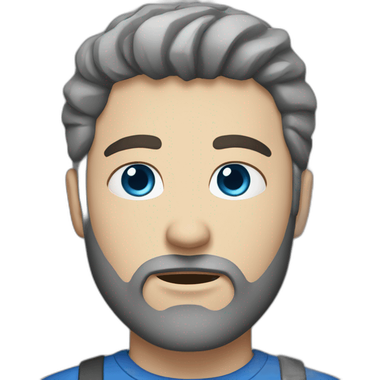 white man's face with blue eyes and with dark brown beard and hair with grey streaks in it  emoji