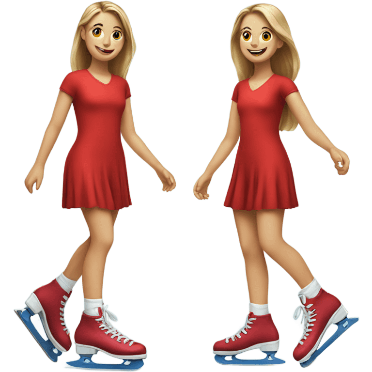 smiling girl in red dress on skating shoes  emoji