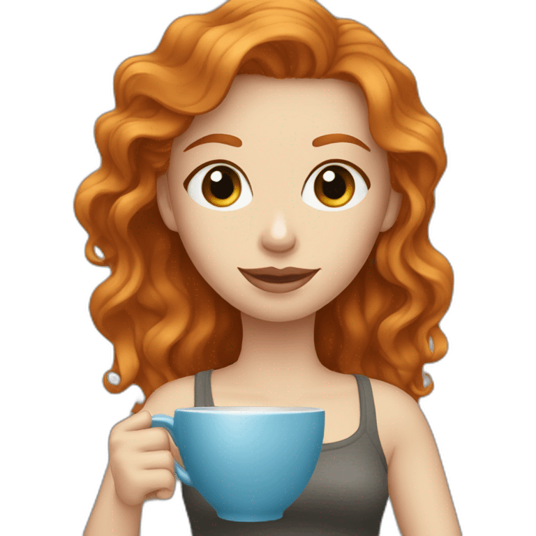 Ginger hair and grey blue eyes woman drinking coffee  emoji