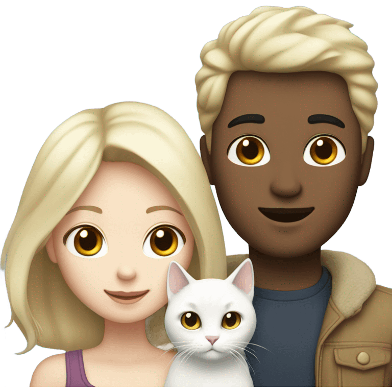 Couple white skin man w black hair, blonde hair and white skin girl with a white cat emoji