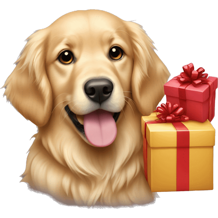 golden retriever and gifts emoji